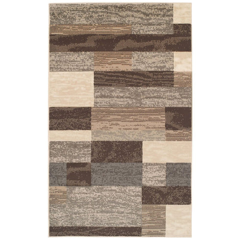 12' Beige Slate Gray And Brown Patchwork Runner Rug